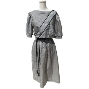 Vintage 80s Alison Peters Black and White Striped Aline Leather Fringe Tie Belt